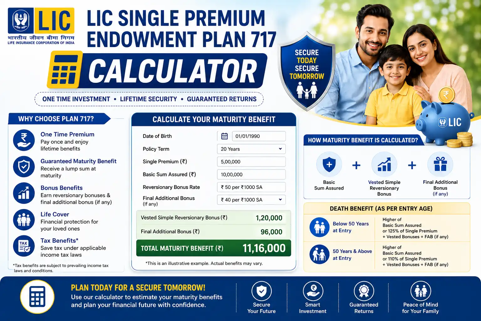 LIC Single Premium Endowment Plan 717 Maturity Calculator