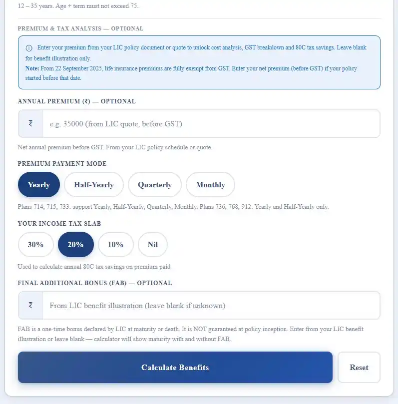 how to calculate step 2 LIC Endowment Plan Calculator